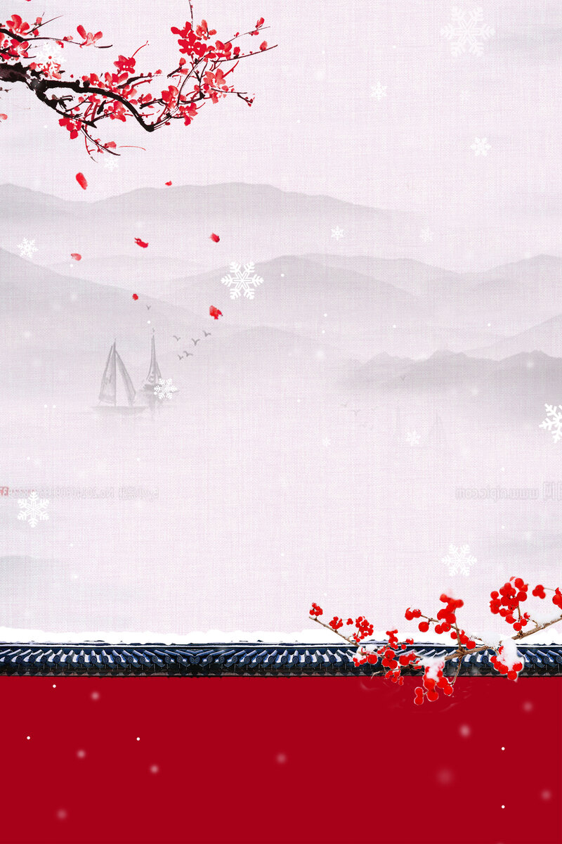中国风春节梅花院墙高清JPG，浅粉复古背景，设计素材免费下载
