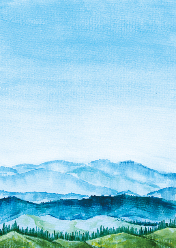 水墨蓝山峦海报背景，卡通手绘PNG透明图片，高清素材下载