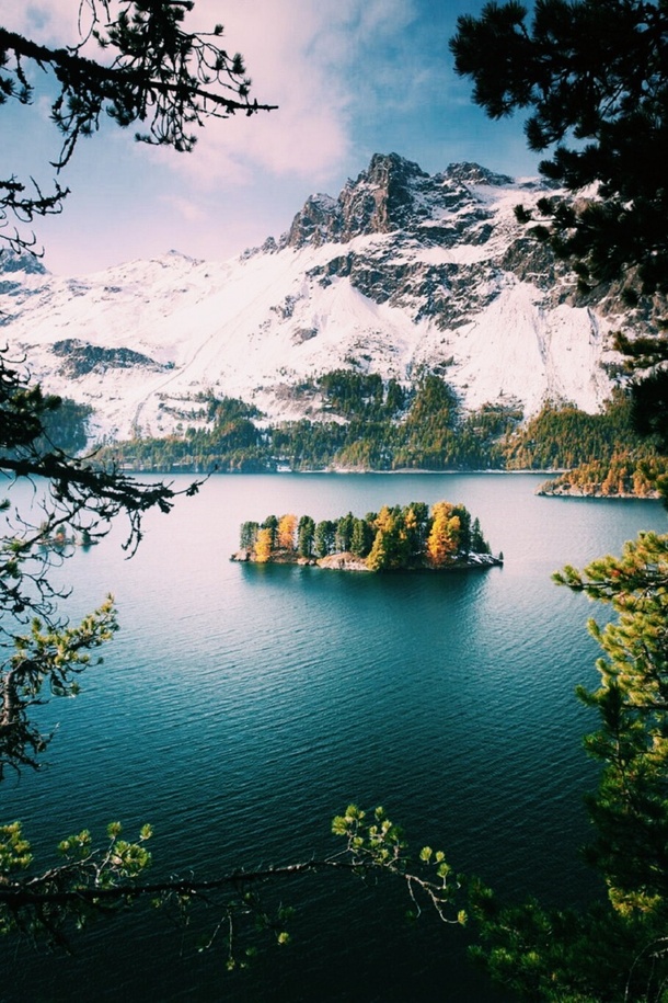 雪山森林湖水PNG透明背景，高清H5设计素材，免费下载