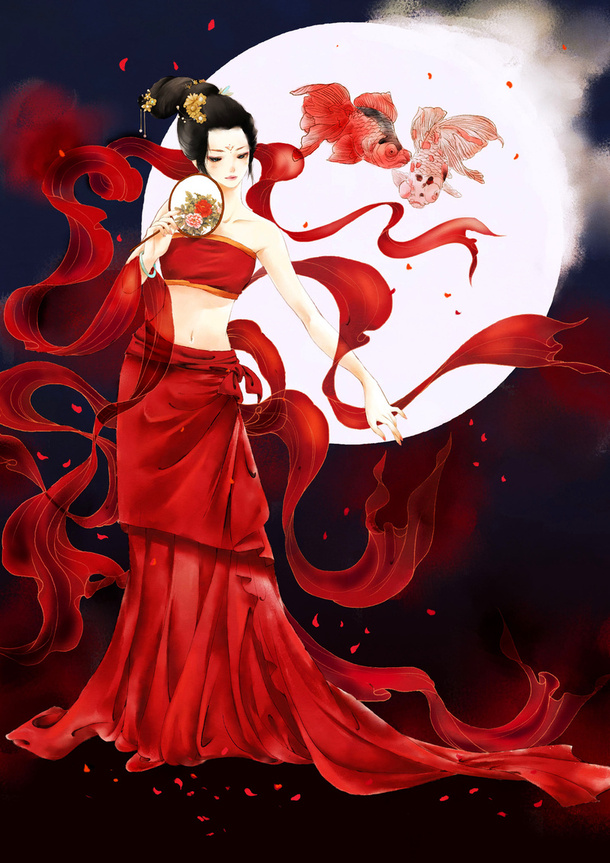 嫦娥节日背景设计，红白月光扁平风格PNG透明高清图片素材下载