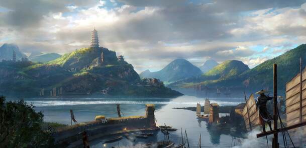 古装青山绿水小舟高清PNG透明背景，古典中国风海报设计素材下载