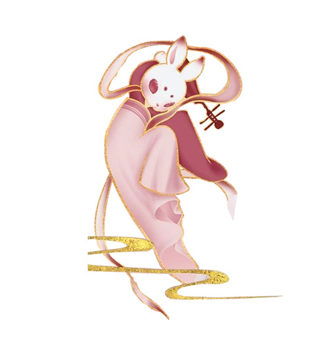 中秋粉色玉兔抱琴PNG素材，高清透明动物元素PSD设计下载