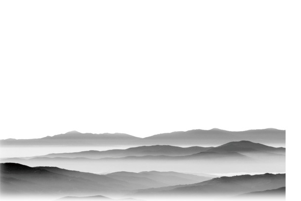 山峰波浪黑白山水画，高清PNG透明素材，PSD格式，特效装饰元素免费下载