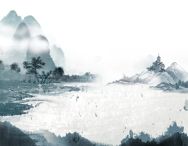 水墨山水风景高清PNG，古典中国风透明背景设计素材下载