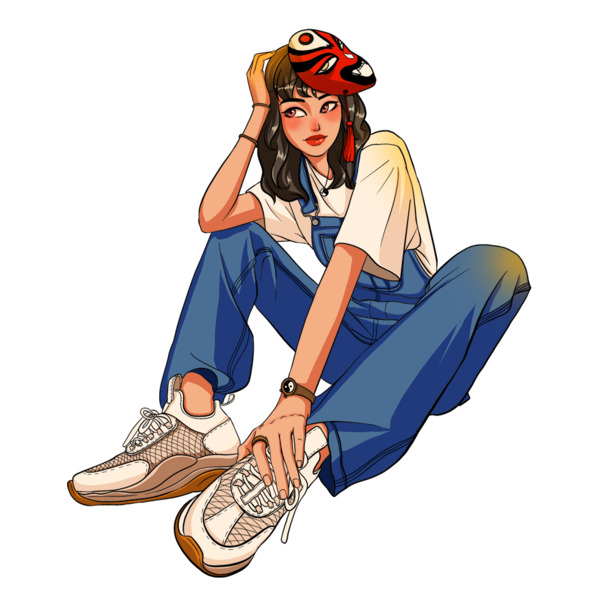 手绘卡通女孩面具PNG透明图片，高清素材下载，创意设计元素