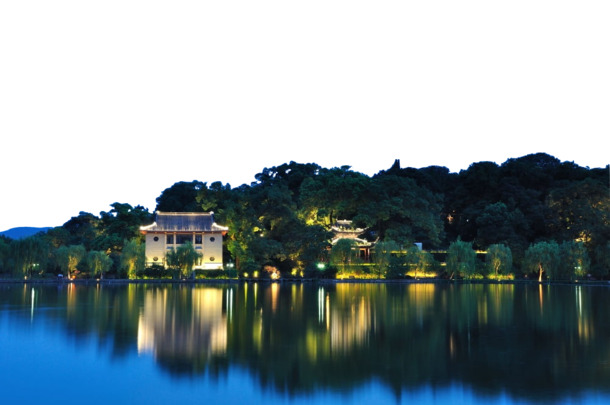免费下载，大气夜间西湖实景PNG透明背景，高清摄影风景设计素材