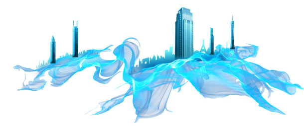 大气城市高清PNG透明图片，漂浮几何元素，设计素材下载