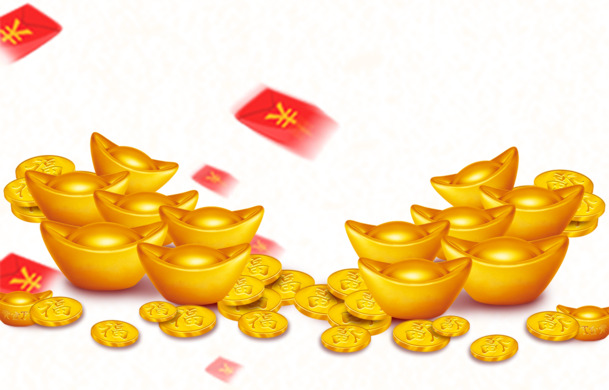 新年金元宝装饰，手绘卡通PNG透明图片，高清素材下载
