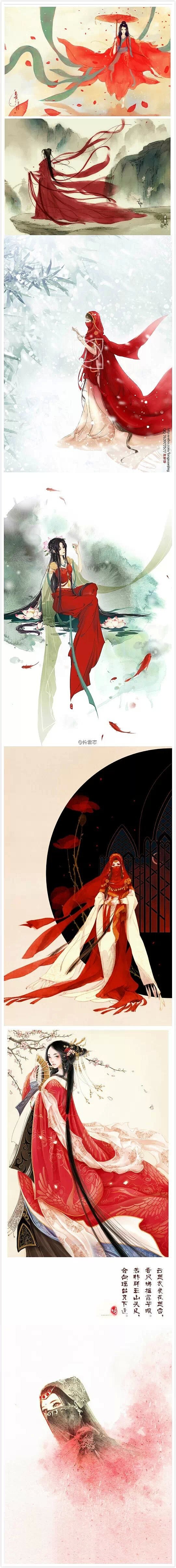 古典中国风油画壁画，红裙女子PNG透明背景高清图片素材下载