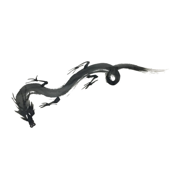 水墨墨龙画，中国风手绘元素PNG/PSD素材，高清透明下载