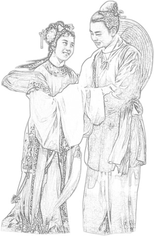 牛郎织女相会，唯美铅笔画PNG透明图片，情人节节日元素设计素材下载