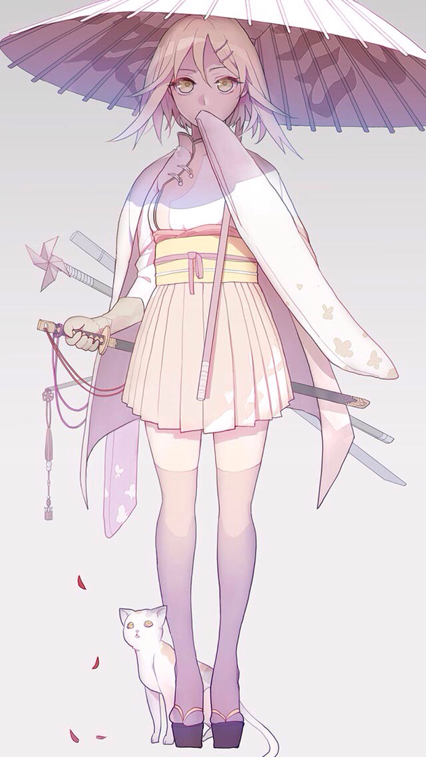 二次元少女手绘拿伞PNG透明背景，高清H5设计素材下载