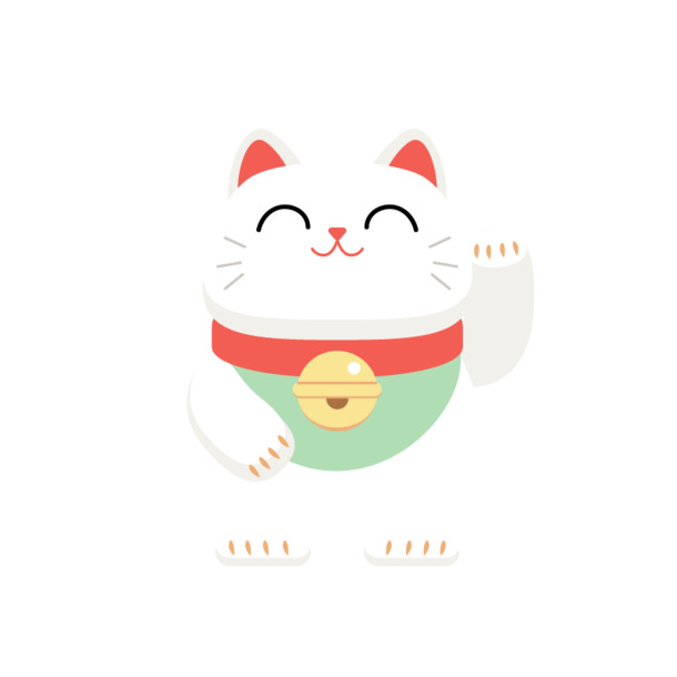 招财猫矢量PNG图片，手绘卡通风格，高清透明，设计素材免费下载