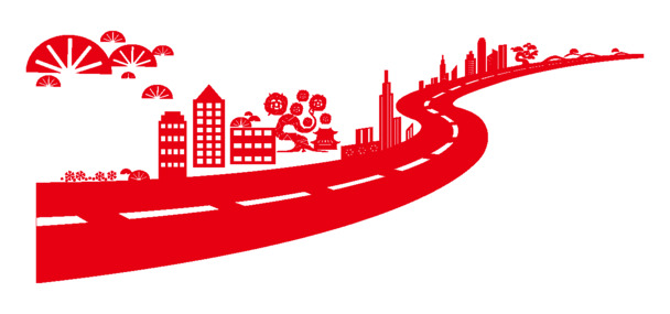 剪纸城市建筑公路PNG透明图片，精美装饰元素与设计素材下载