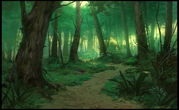绿色神秘森林迷雾PNG透明背景，卡通手绘设计素材，高清下载