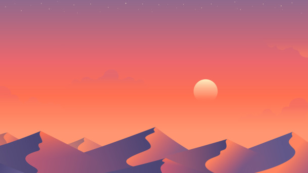 红色夕阳山峰高清PNG透明背景素材，几何扁平渐变设计元素下载