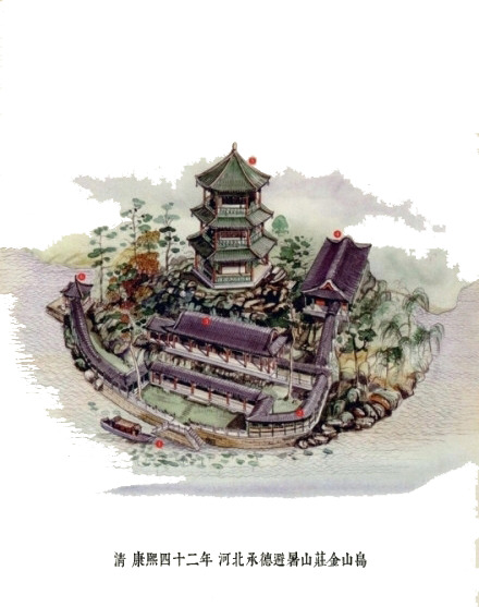 河北承德避暑山庄金山岛手绘PNG透明图，卡通风格，高清下载
