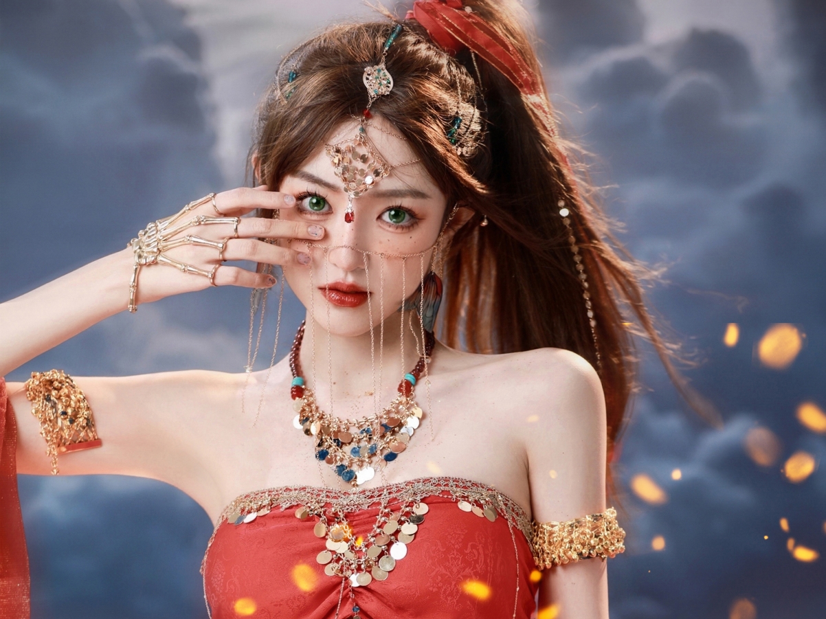 绝美鬼刀Cosplay美女，红裙翩翩，超清2732x2048平板电脑壁纸下载