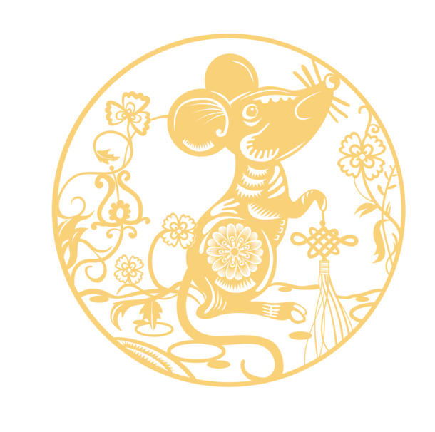 鼠年剪纸PNG素材，高清透明老鼠图案，节日元素丰富，免费下载迎元旦春节元宵