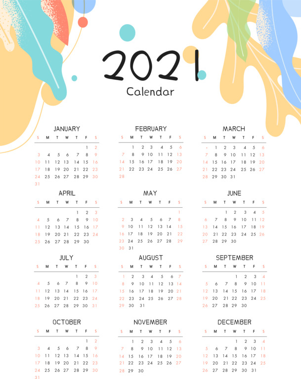 2021牛年日历挂历，现代简约风矢量PNG透明图，节日元素丰富，AI格式设计素材下载