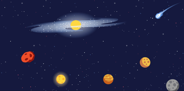 星空卡通背景，宇航员与月亮，可爱高清PNG透明图片，创意场景背景设计素材下载