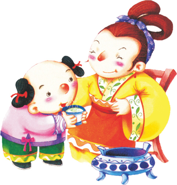 古代孝行人物卡通PNG透明图，妇女节特色素材，高清下载