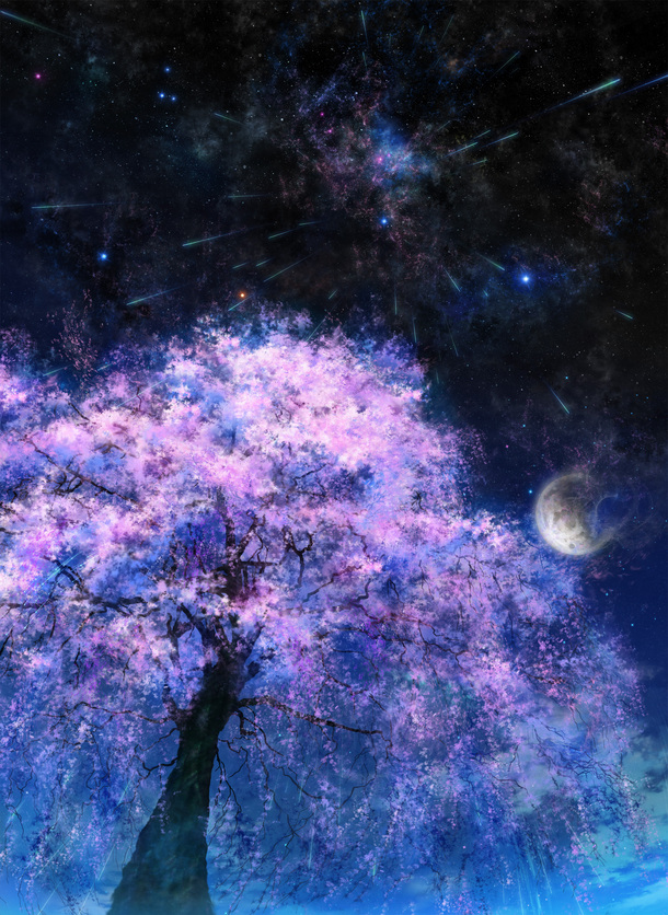 紫红色樱花树高清PNG，卡通手绘背景素材，免费下载