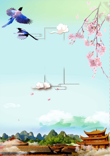 中国风梅花背景，古典建筑PNG透明图片，设计素材高清下载