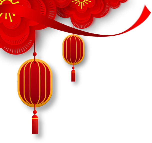 中国风装饰元素，红色梅花灯笼飘带PNG透明图片，高清下载