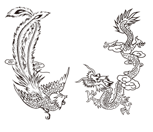 龙凤PNG透明图案，高清装饰元素花纹，设计素材下载
