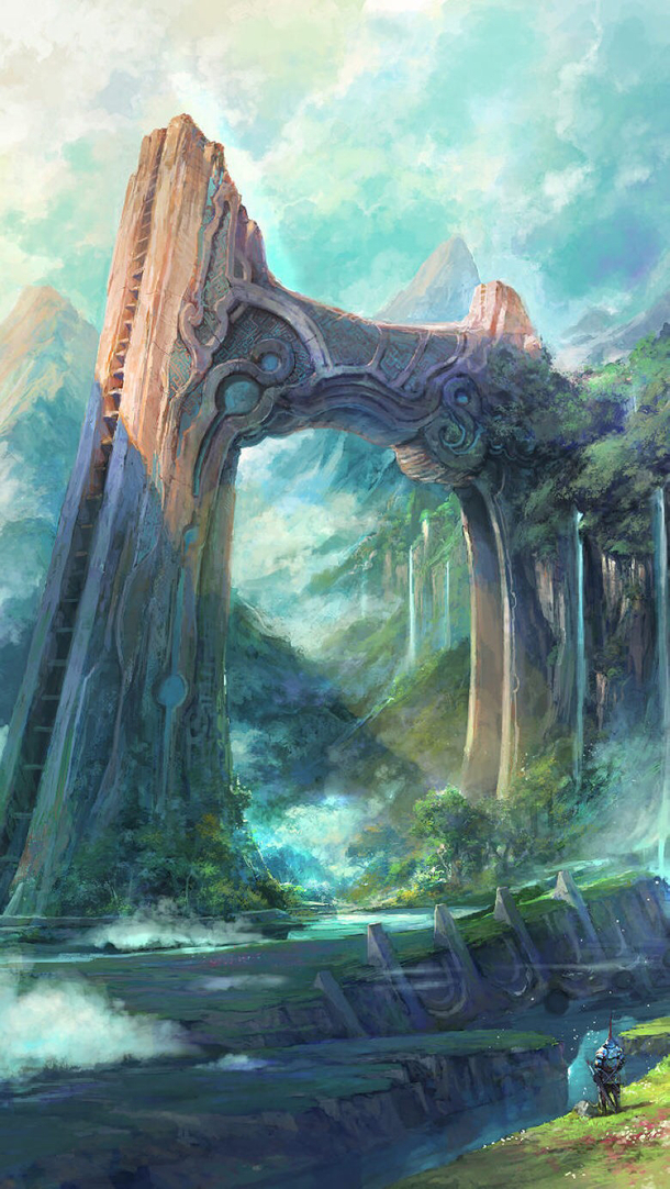 游戏场景蓝渐变彩绘风PNG透明背景，H5高清设计素材下载