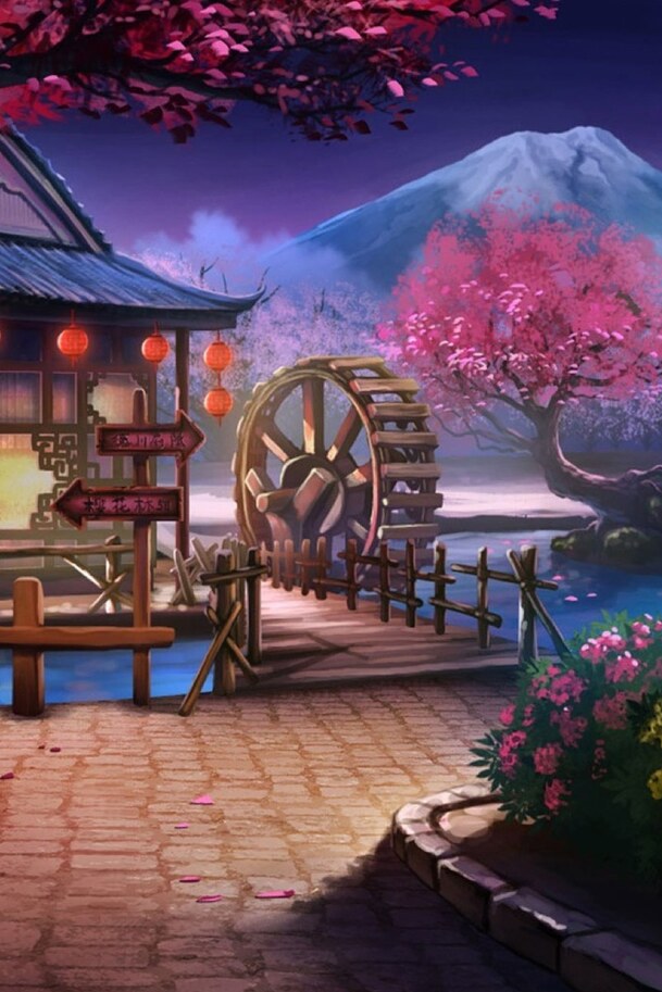 游戏场景，红樱雪山高清PNG背景，卡通手绘元素，透明图片素材下载