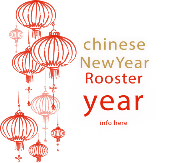 大红色手绘中国年PNG透明图，高清节日元素，免费下载用于元旦春节元宵设计