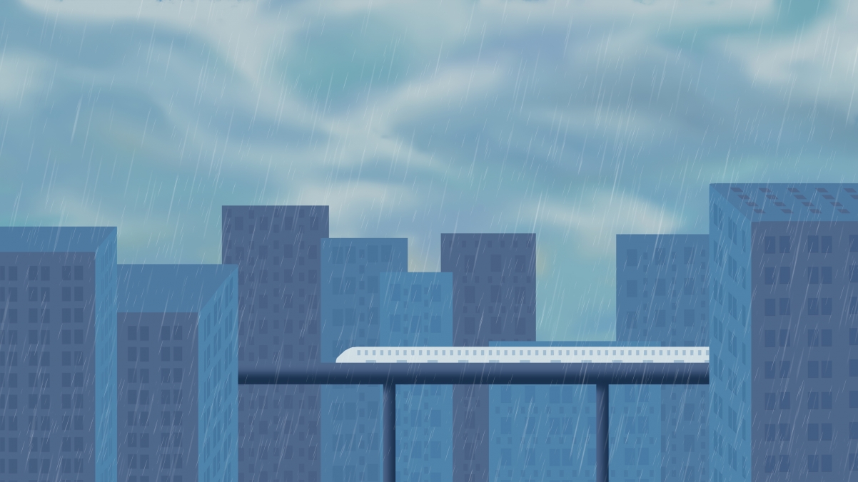 阴雨城市高楼动车美景，超清4K壁纸，3840x2160高清下载