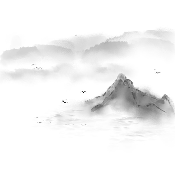 中式水墨山水PNG透明图，高清中国风装饰元素，设计素材免费下载