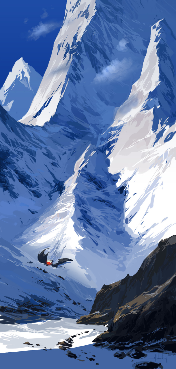 雪山山崖唯美海报背景，高清PNG透明元素，H5设计素材下载