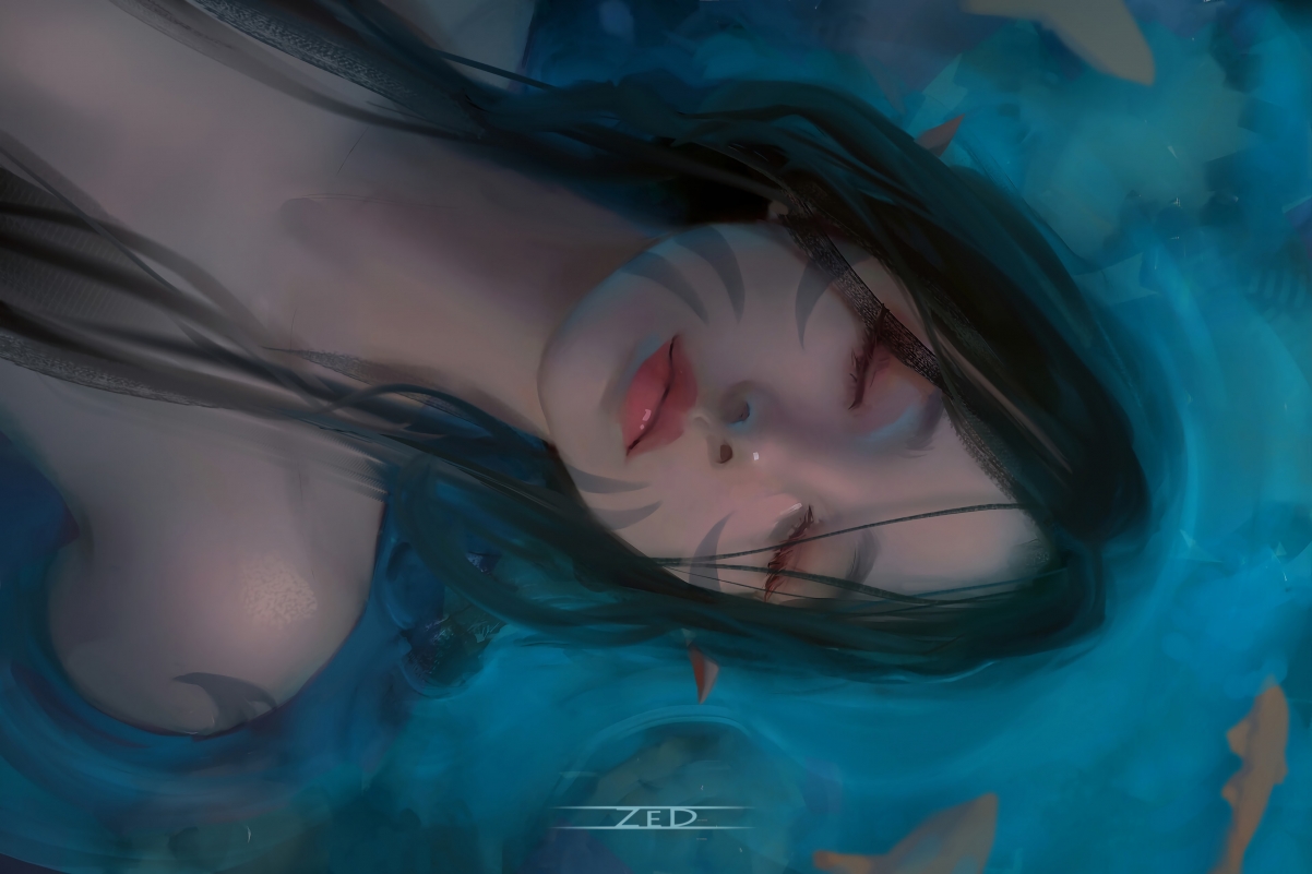 唯美水中兽耳美女鱼动漫壁纸，高清4K意境，3840x2558超清下载