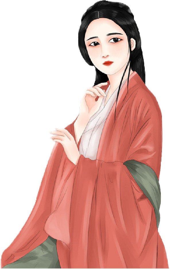 妇女节手绘古装美女PNG透明图，高清节日元素，设计素材下载