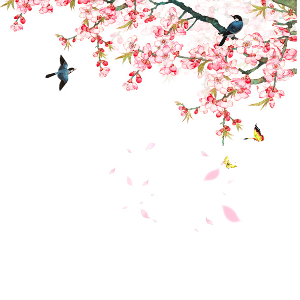 唯美桃花PNG透明图，手绘卡通元素，高清PSD设计素材下载