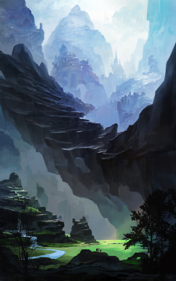 动漫插画，悬崖战场高清PNG透明背景，手绘卡通设计素材下载
