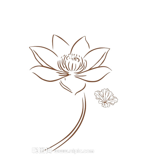 高清PNG透明荷花简笔画，手绘卡通元素，设计素材下载
