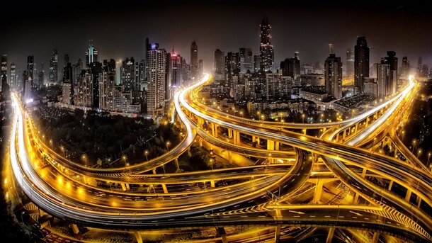 夜晚立交桥路灯高清PNG透明背景，抽象梦幻设计素材下载