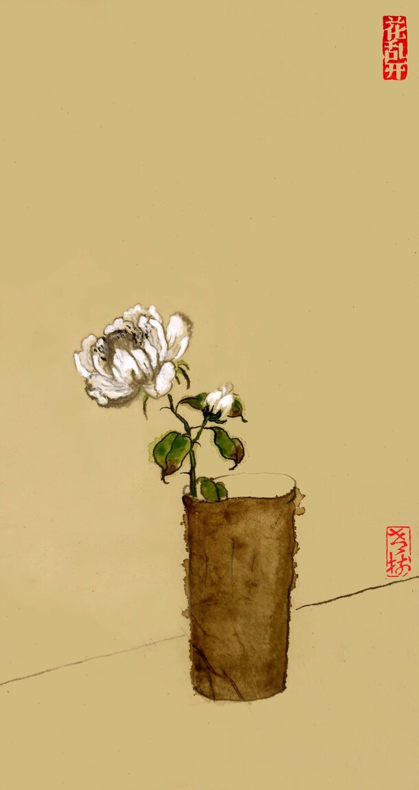 古典中国风花朵立绘，纯色背景高清PNG透明素材下载