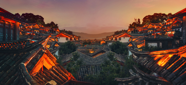 夕阳余晖映古建，高清PNG透明背景古典中国风图片素材下载