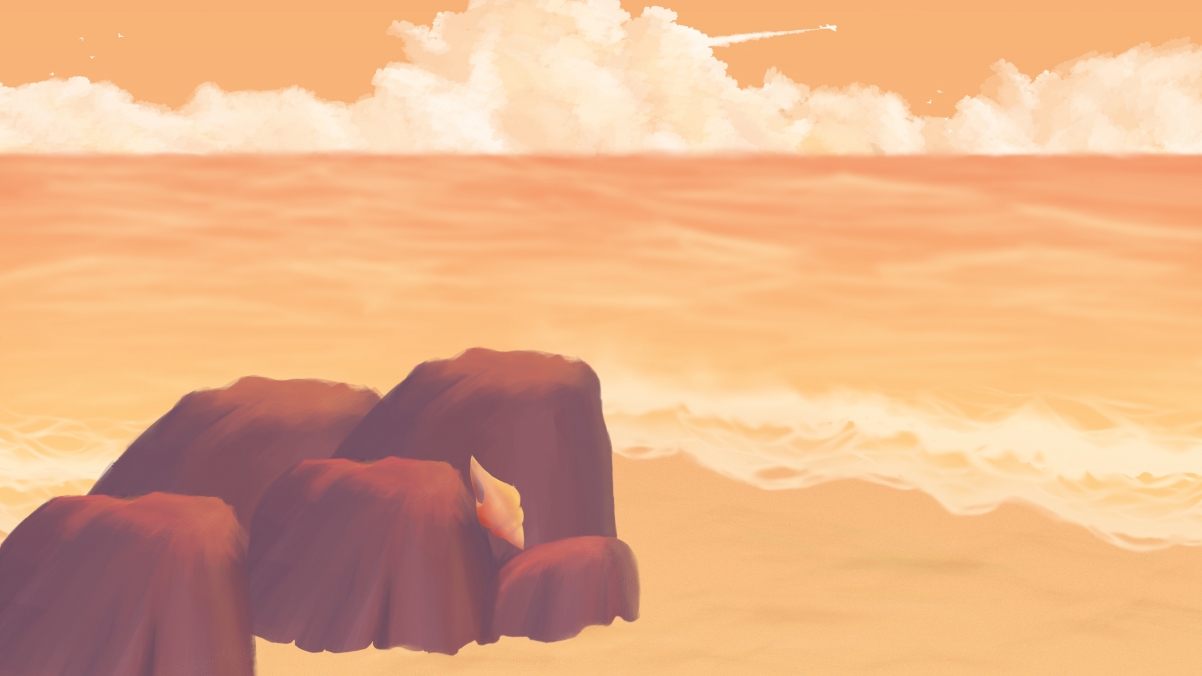 海螺海洋手绘风景，原创高清4K壁纸，3840x2160分辨率，免费下载