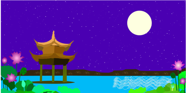 春江花月夜古典中国风PNG透明背景图片，高清设计素材下载