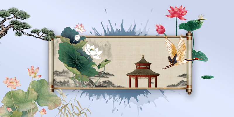中国风卷轴背景图片，高清JPG与复古PSD设计素材下载
