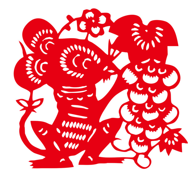 鼠年丰收窗花PNG透明图片，漂浮花瓣元素，高清设计素材下载