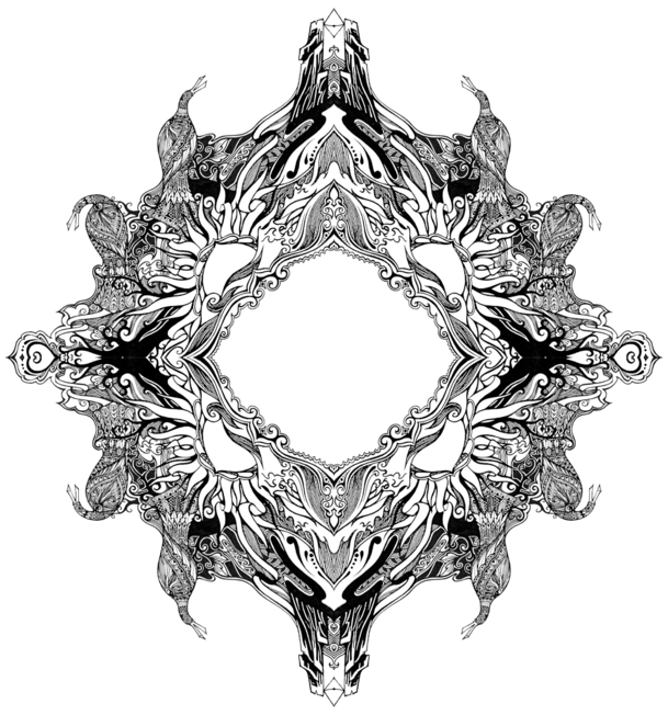 神兽对称插画，高清PNG透明背景，古典中国风纹身图片素材下载
