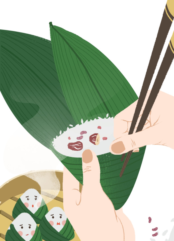 端午节手绘红豆粽子PNG素材，高清透明图片，节日元素设计下载